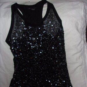 AX ARMANI EXCHANGE BLACK SEQUIN FRONT TANK TOP M